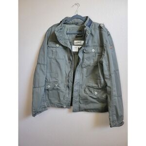 Brandit Retro Hooded Military Jacket Men's Sz L Olive Green Twill‎ Full Zip Snap